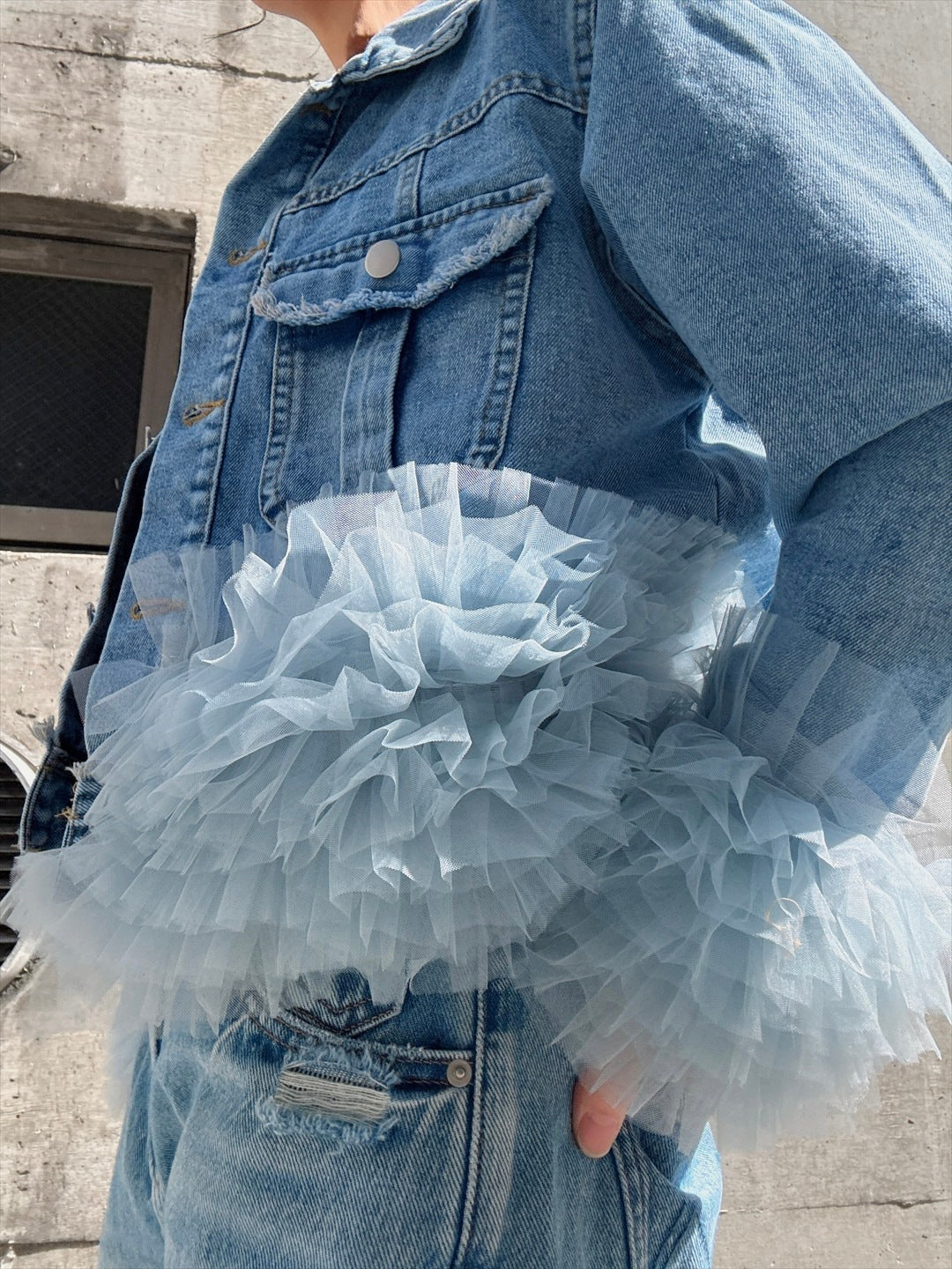 hem tulle denim jacket