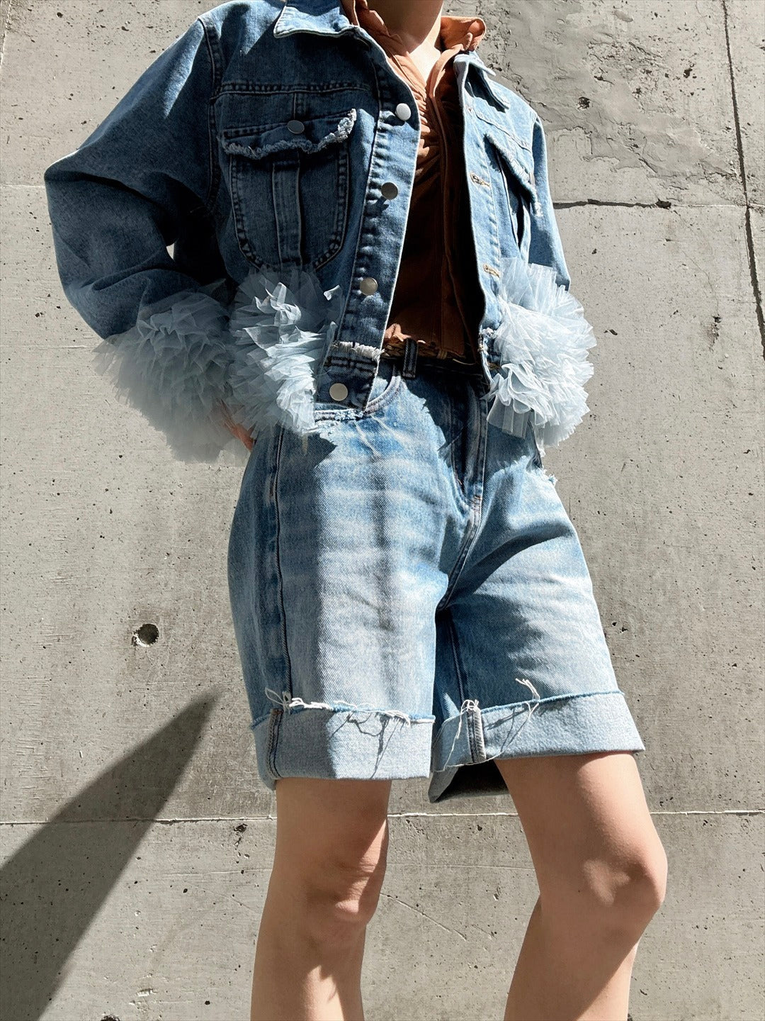 hem tulle denim jacket