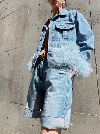 hem tulle denim jacket