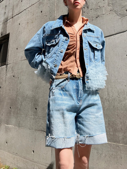 hem tulle denim jacket