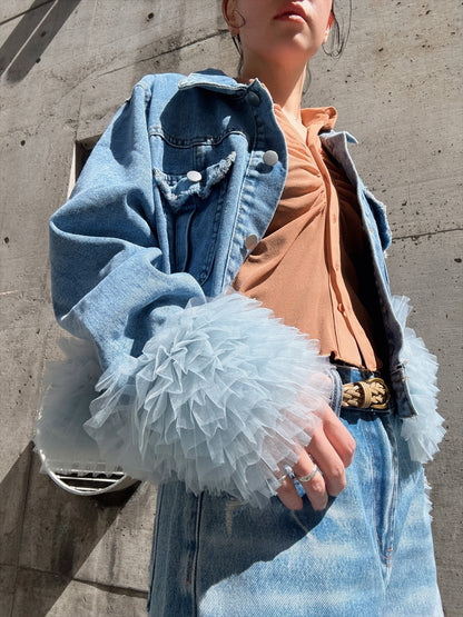 hem tulle denim jacket