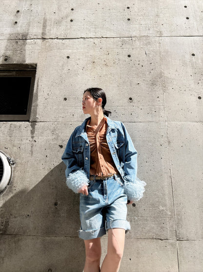 hem tulle denim jacket