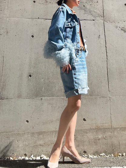 hem tulle denim jacket