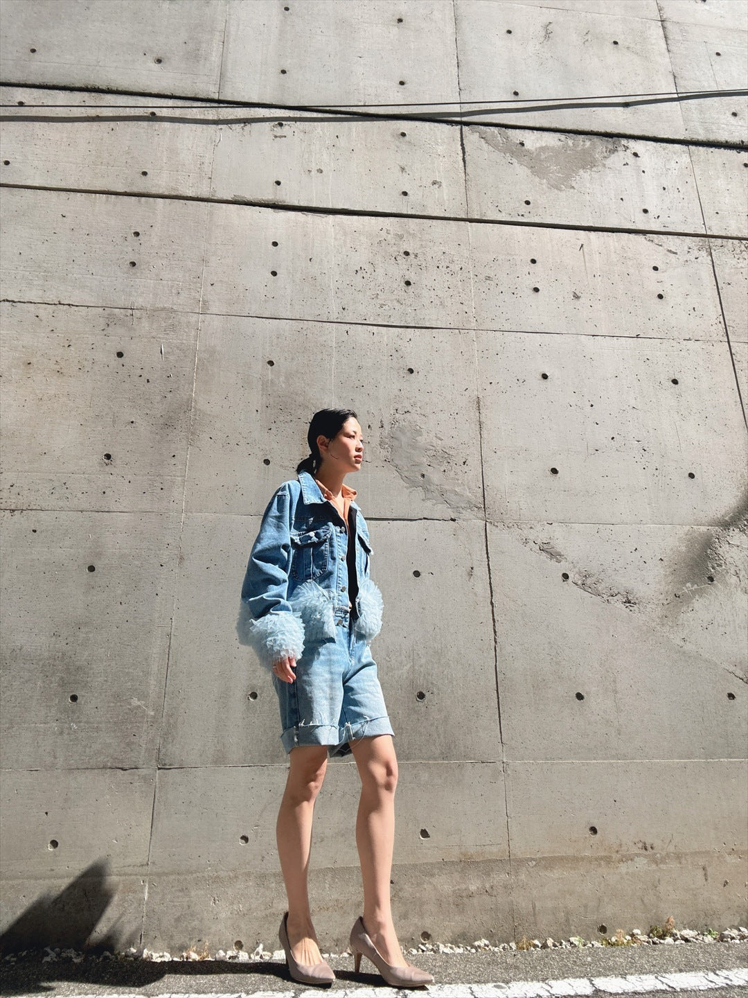 hem tulle denim jacket