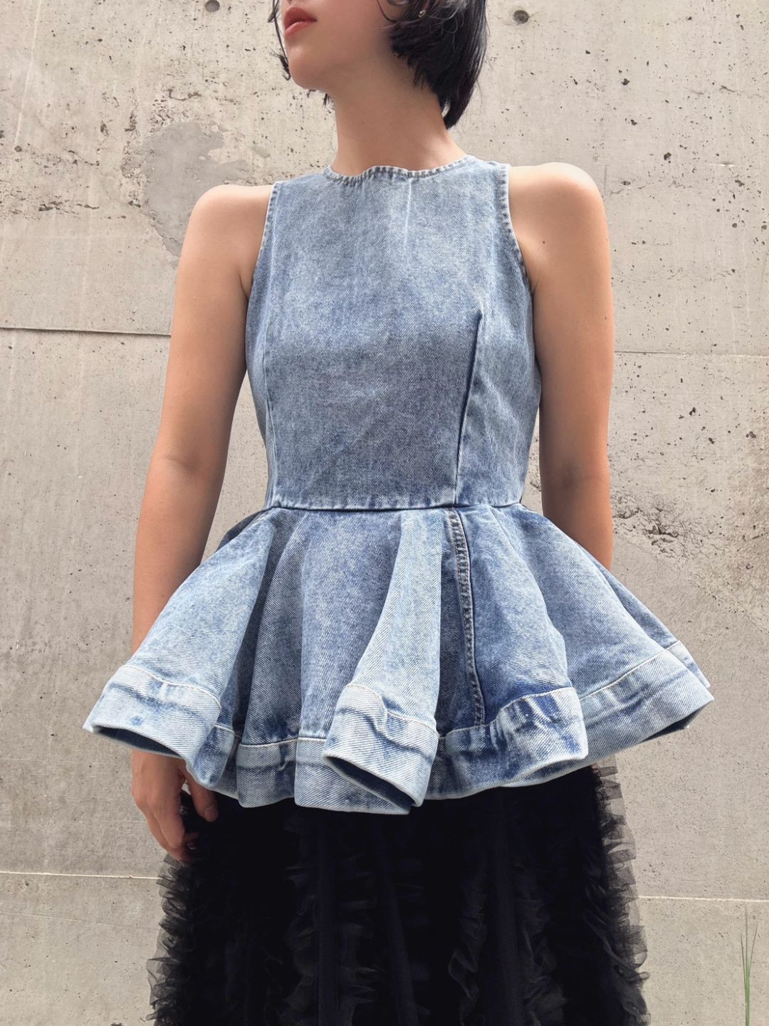 peplum silhouette denim tunic