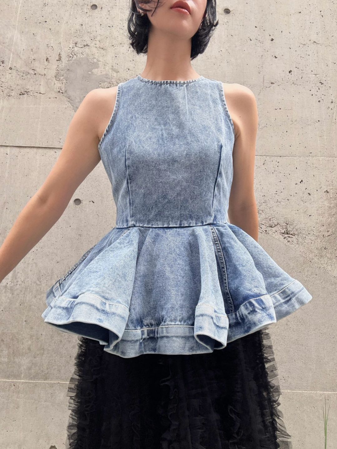 peplum silhouette denim tunic