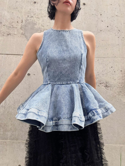 peplum silhouette denim tunic