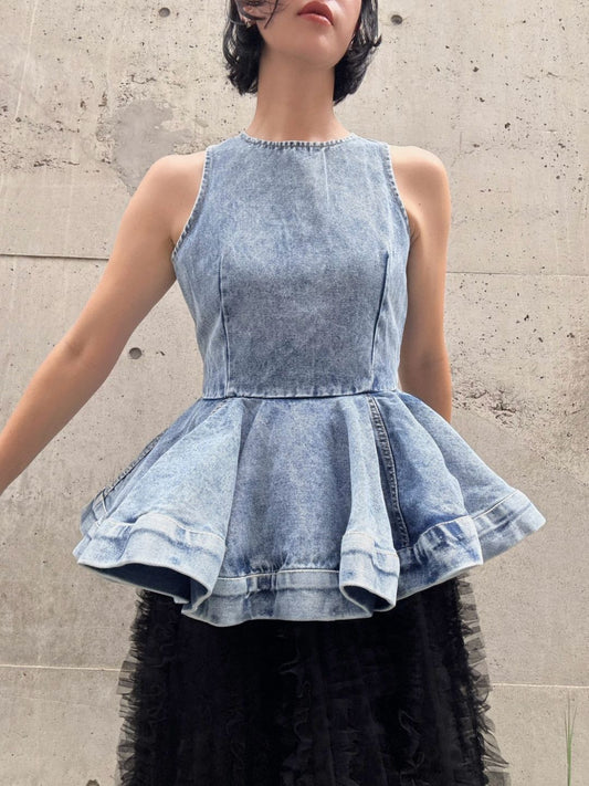 peplum silhouette denim tunic