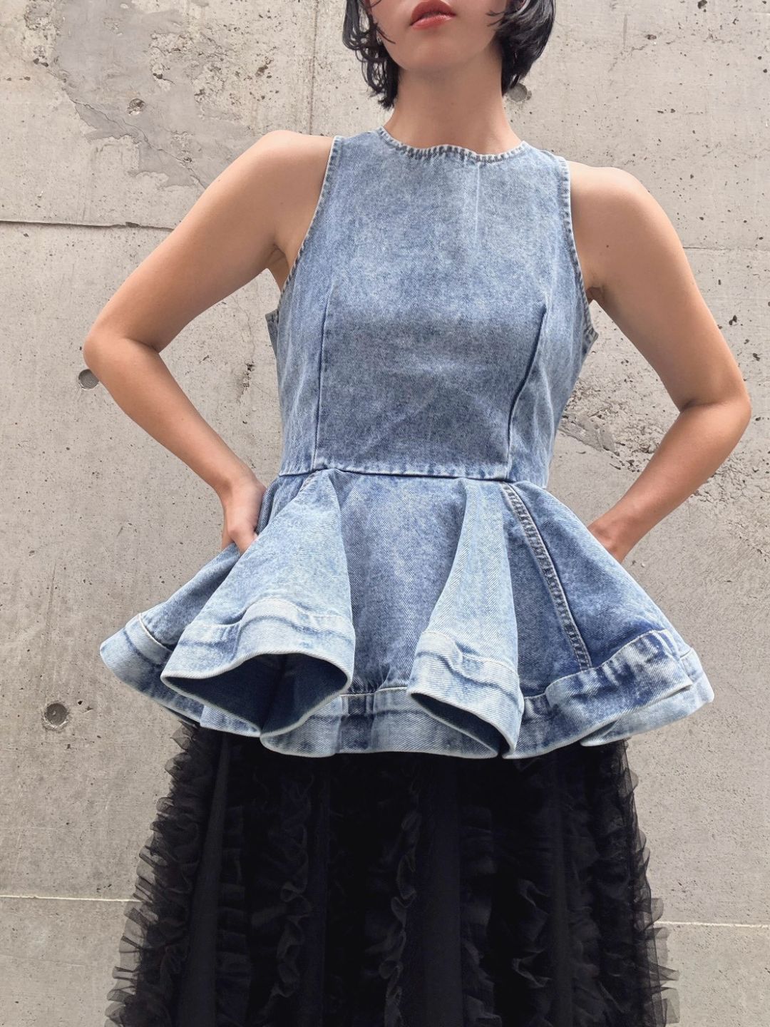 peplum silhouette denim tunic