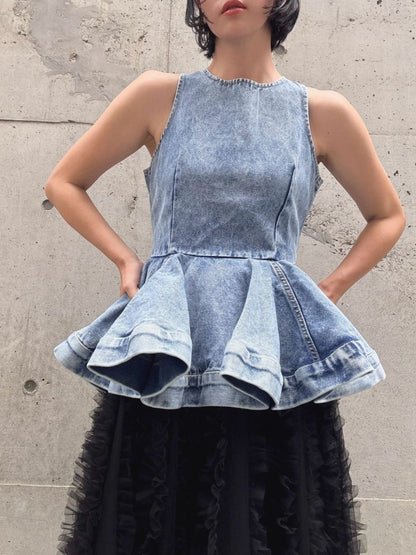 peplum silhouette denim tunic