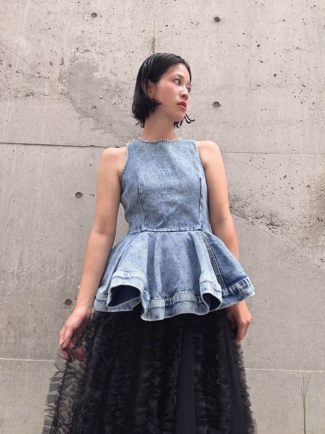 peplum silhouette denim tunic