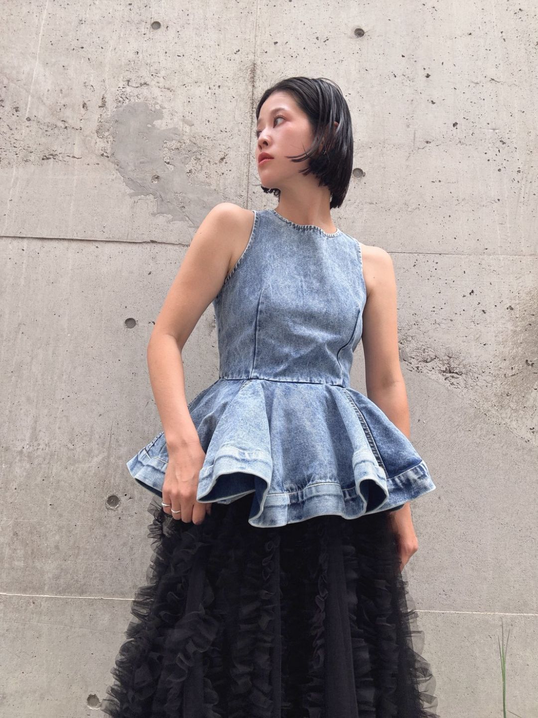 peplum silhouette denim tunic