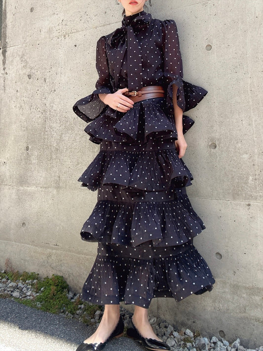 dot pattern frills pleats one piece