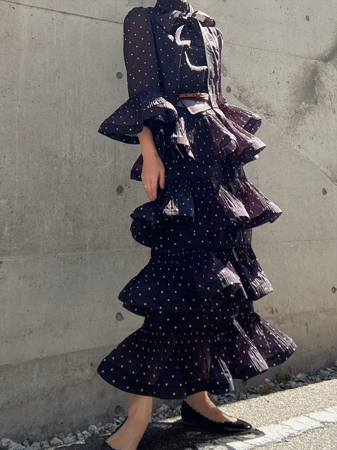 dot pattern frills pleats one piece