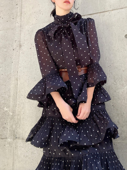 dot pattern frills pleats one piece