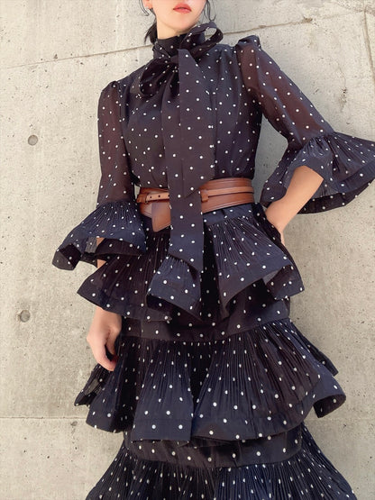 dot pattern frills pleats one piece