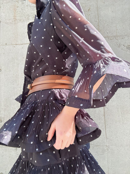 dot pattern frills pleats one piece