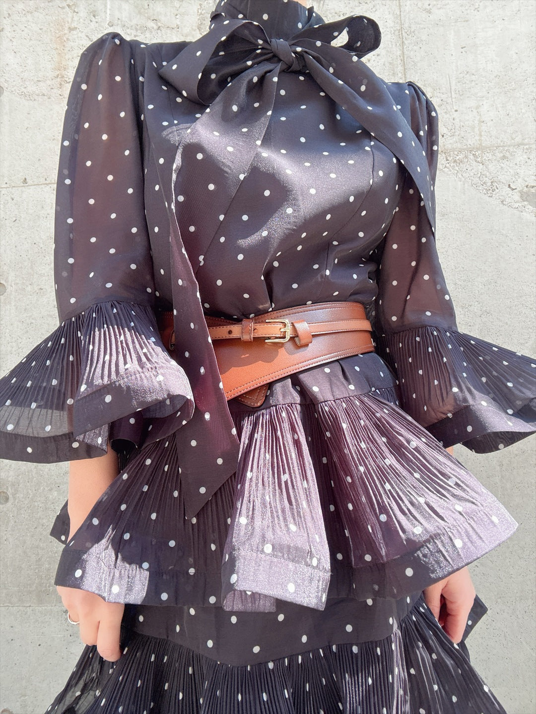 dot pattern frills pleats one piece