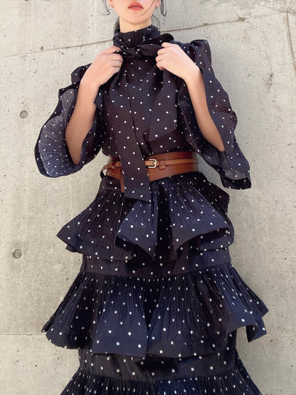 dot pattern frills pleats one piece