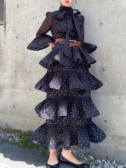 dot pattern frills pleats one piece