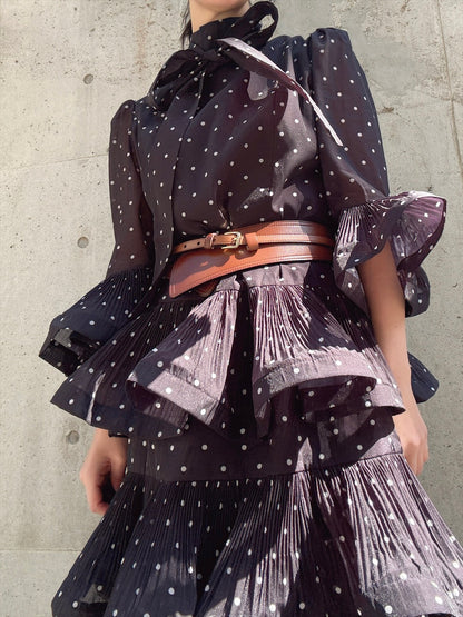 dot pattern frills pleats one piece