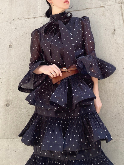 dot pattern frills pleats one piece