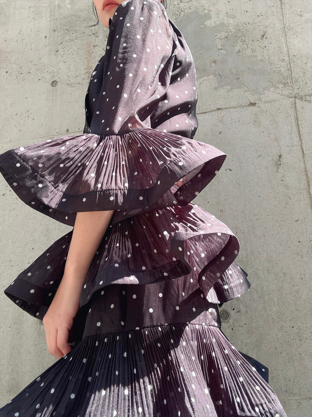 dot pattern frills pleats one piece