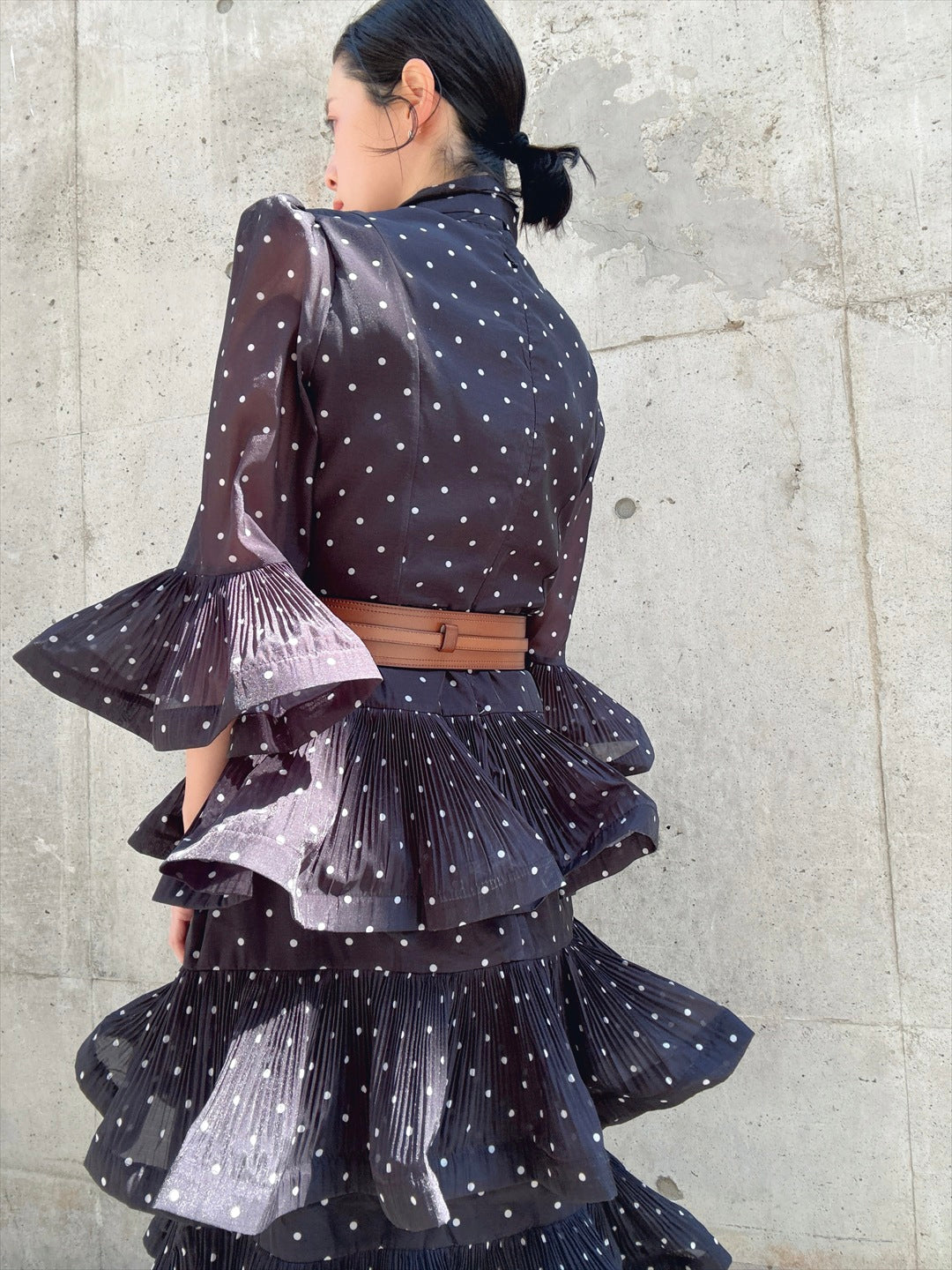 dot pattern frills pleats one piece