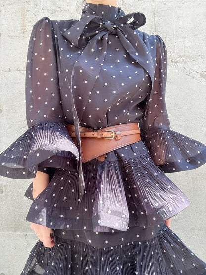 dot pattern frills pleats one piece