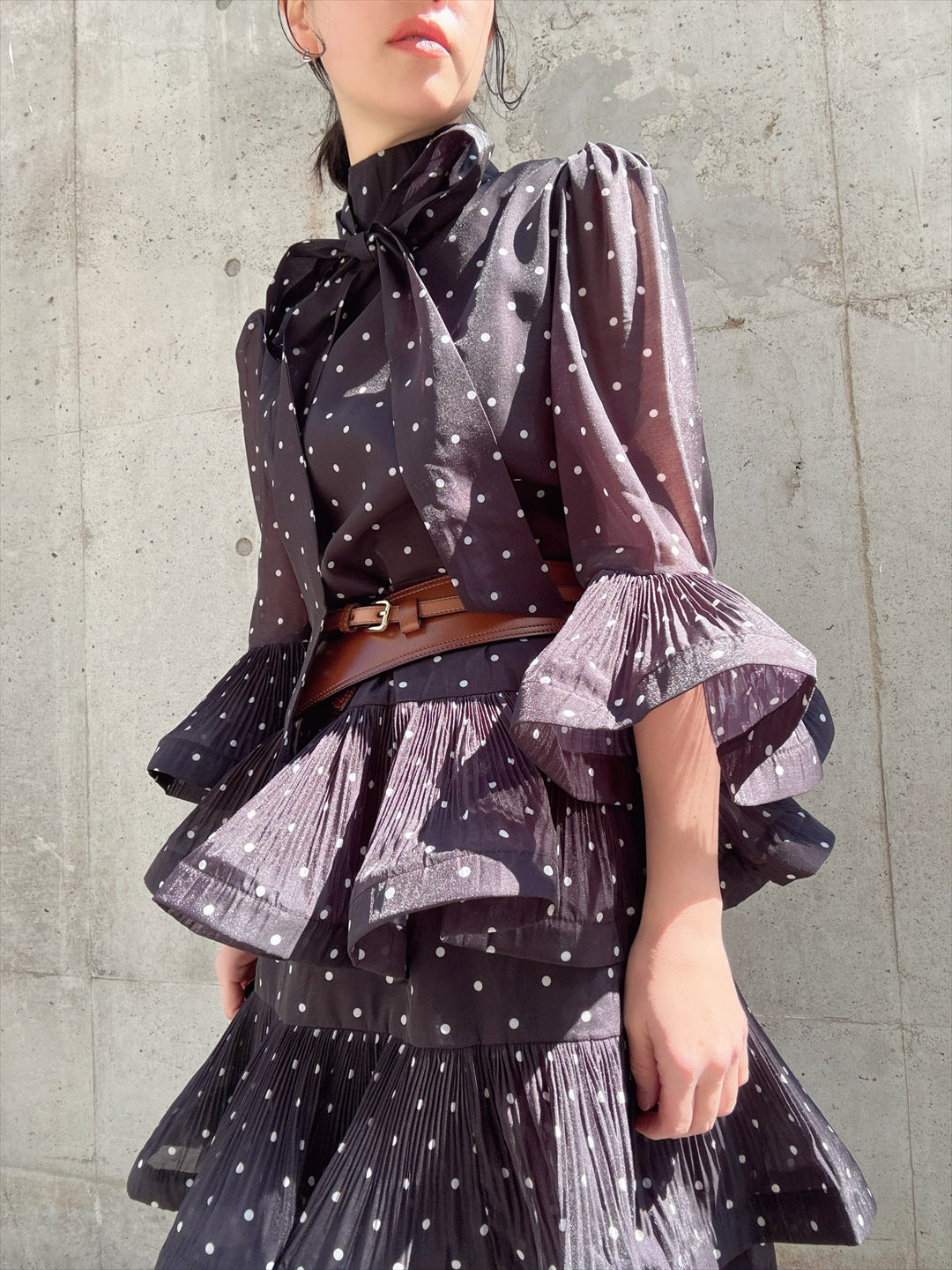 dot pattern frills pleats one piece