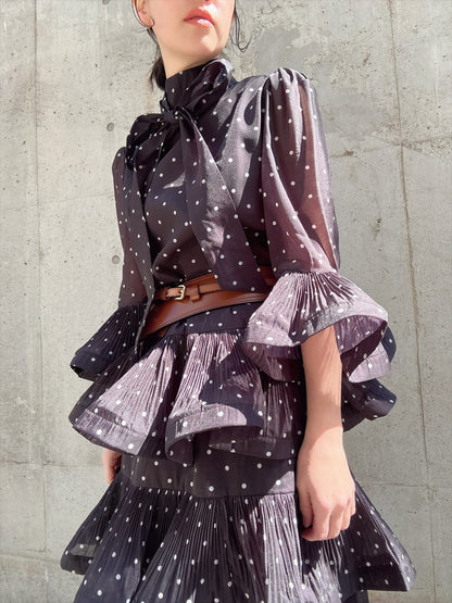 dot pattern frills pleats one piece