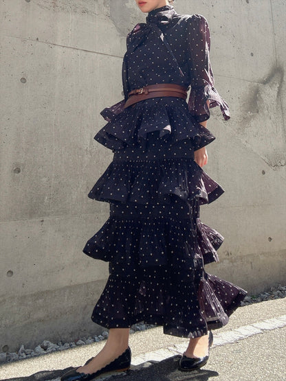 dot pattern frills pleats one piece