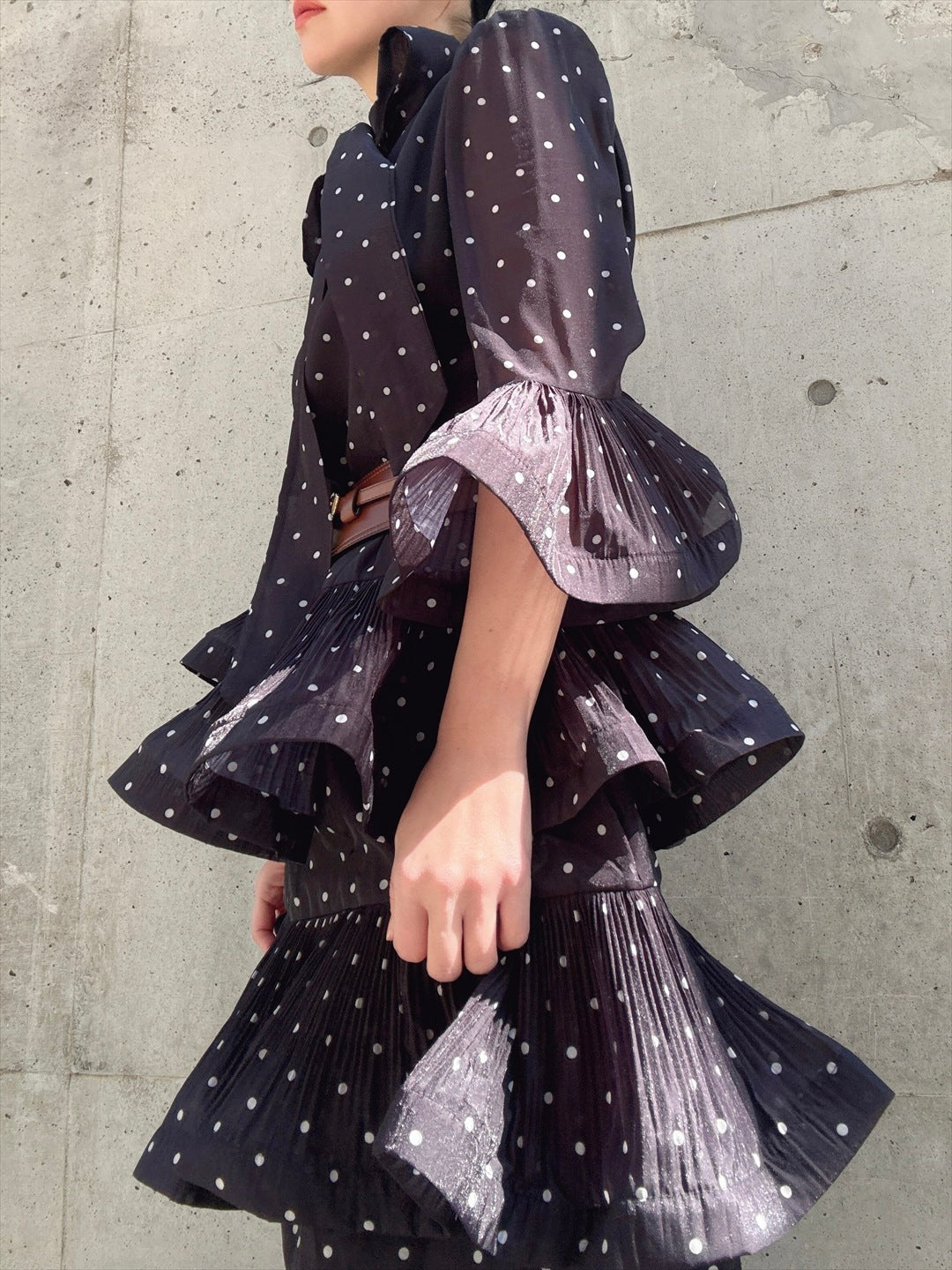 dot pattern frills pleats one piece