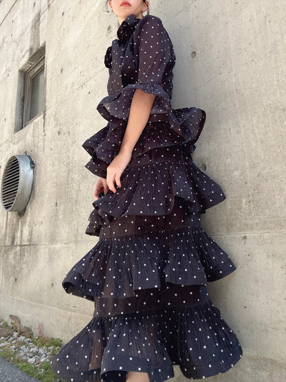 dot pattern frills pleats one piece