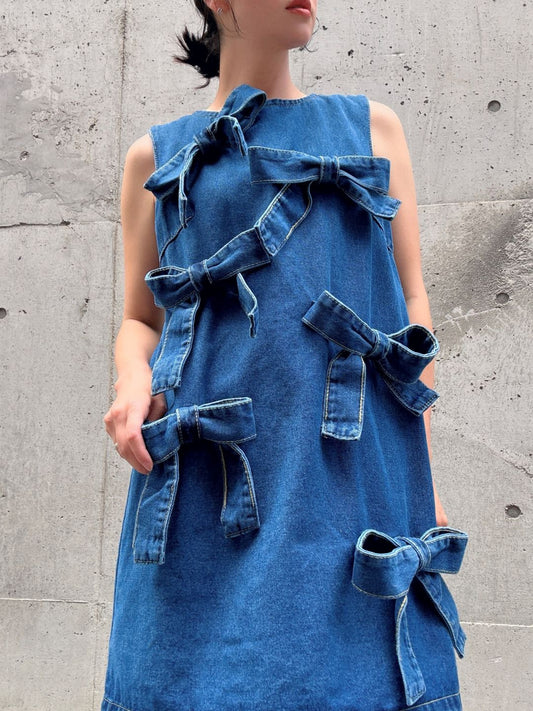 ribbon denim one-piece