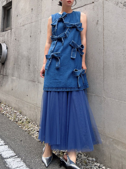 ribbon denim one-piece