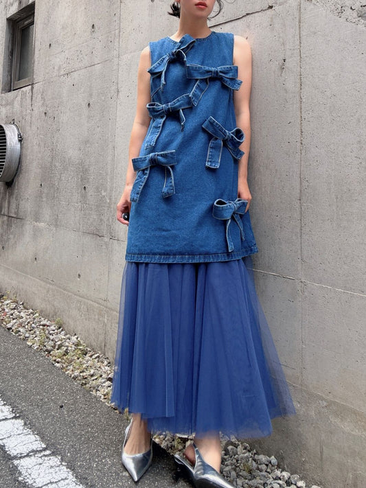 ribbon denim one-piece