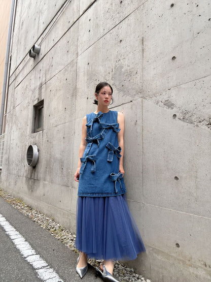 ribbon denim one-piece