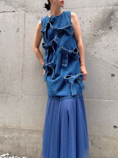 ribbon denim one-piece