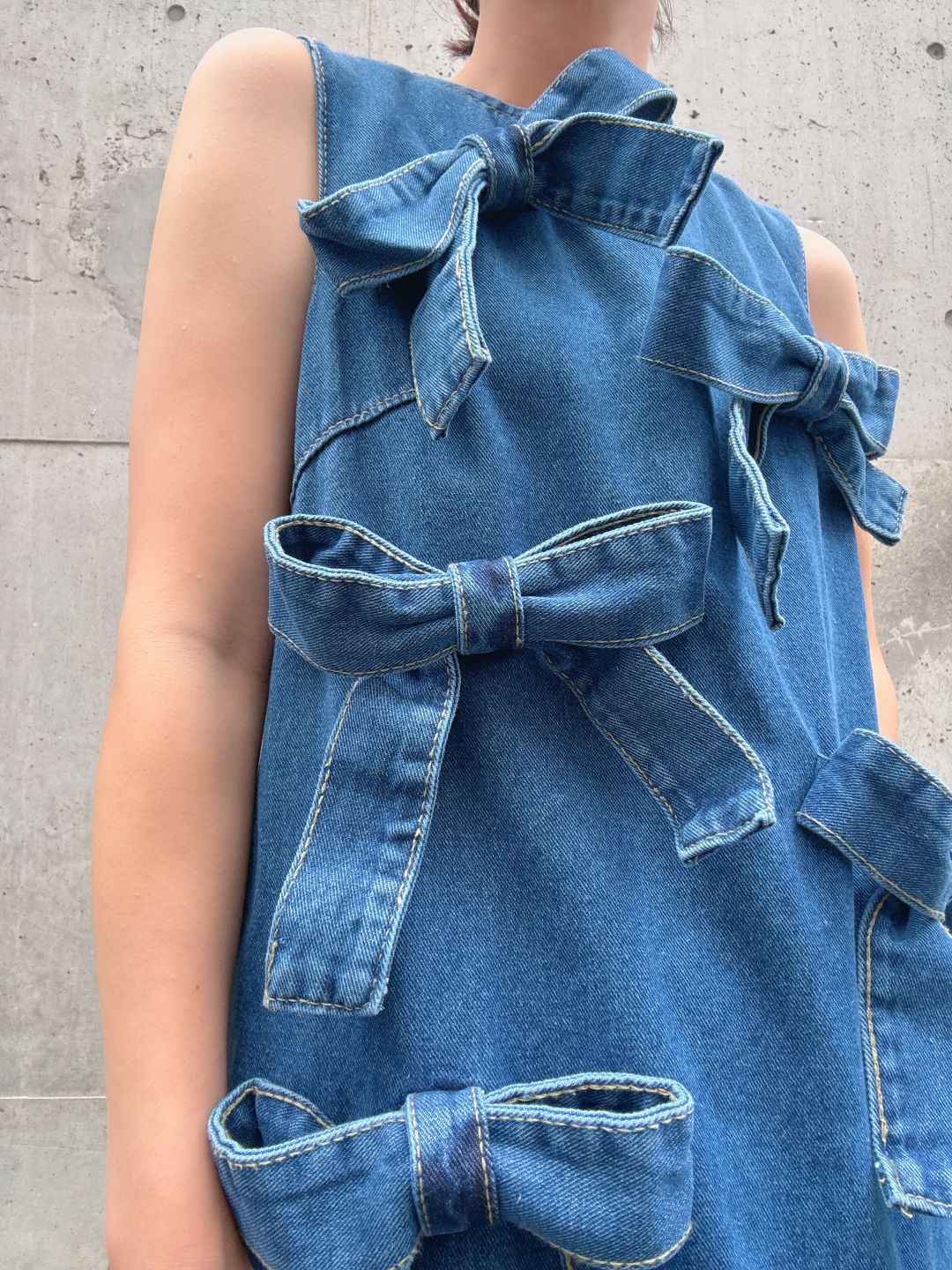 ribbon denim one-piece