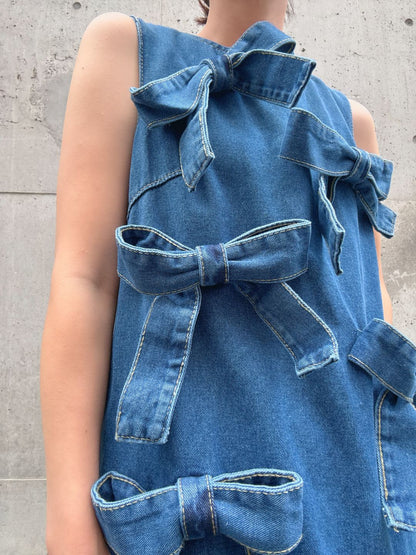 ribbon denim one-piece