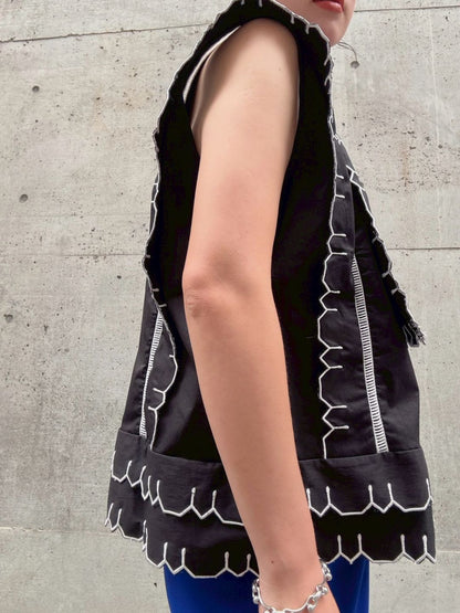 nosleeve　frilled yoke blouse