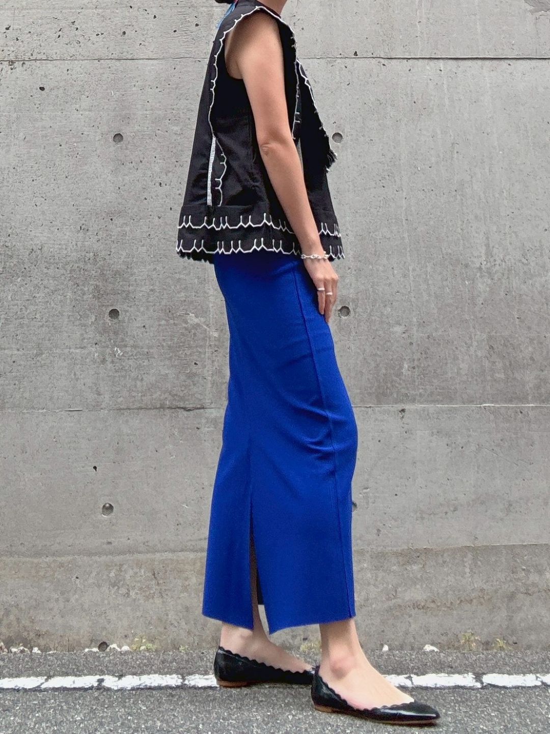 nosleeve　frilled yoke blouse