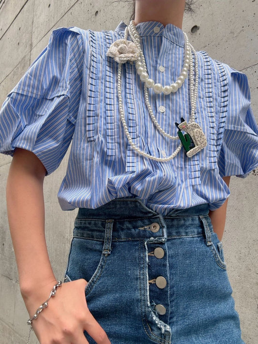 front　pintuck　volume　sleeve　blouse