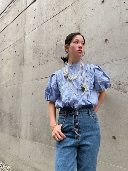 front　pintuck　volume　sleeve　blouse