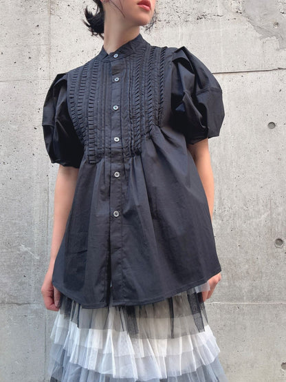 front　pintuck　volume　sleeve　blouse