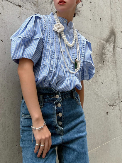 front　pintuck　volume　sleeve　blouse
