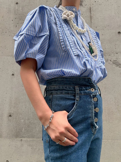 front　pintuck　volume　sleeve　blouse