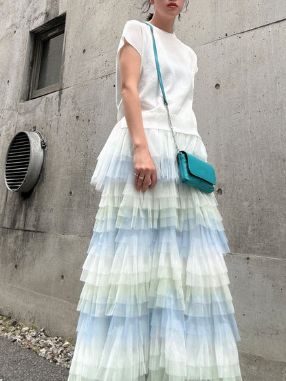 gradient tiered skirt
