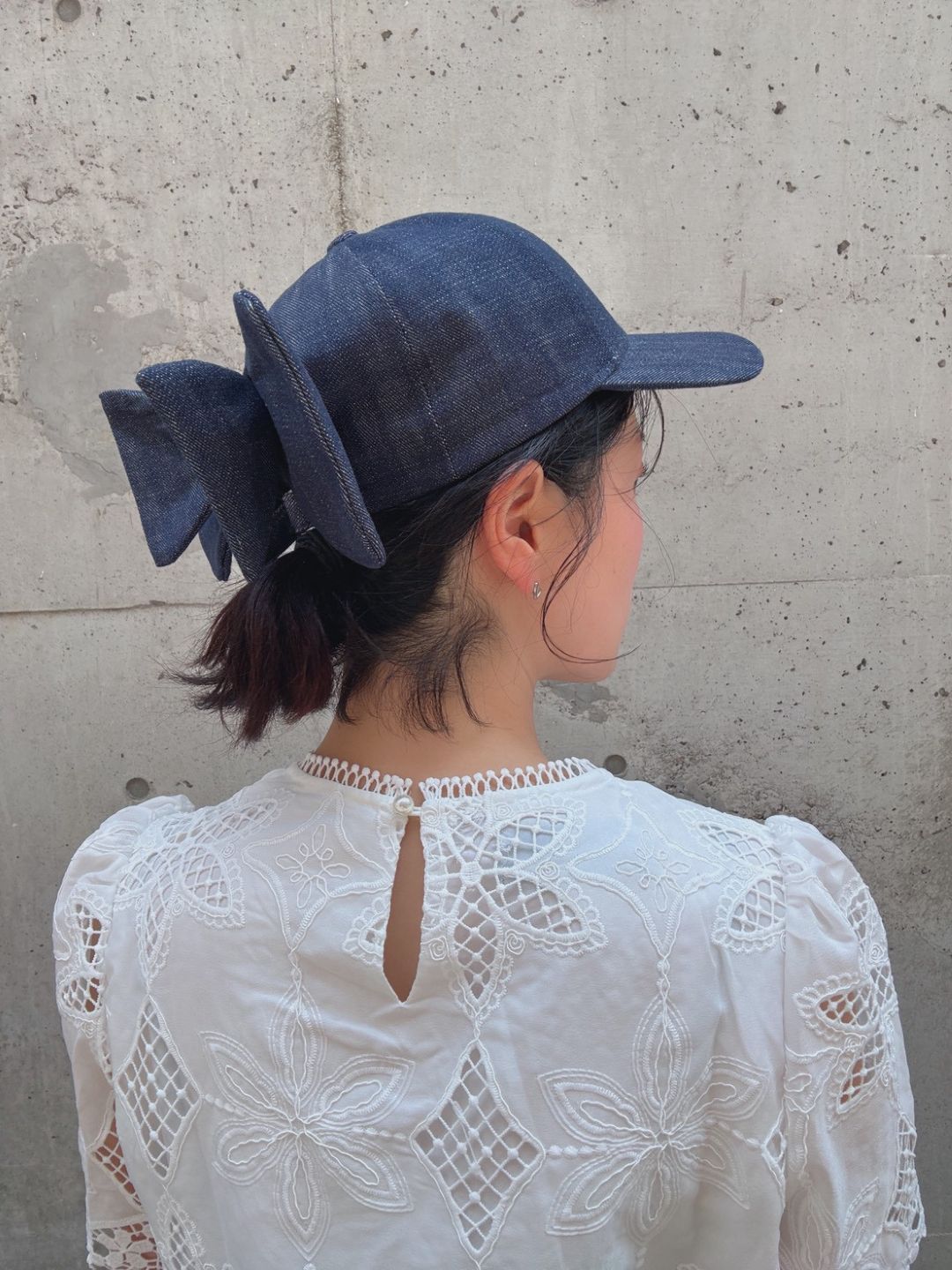 denim ribbon cap